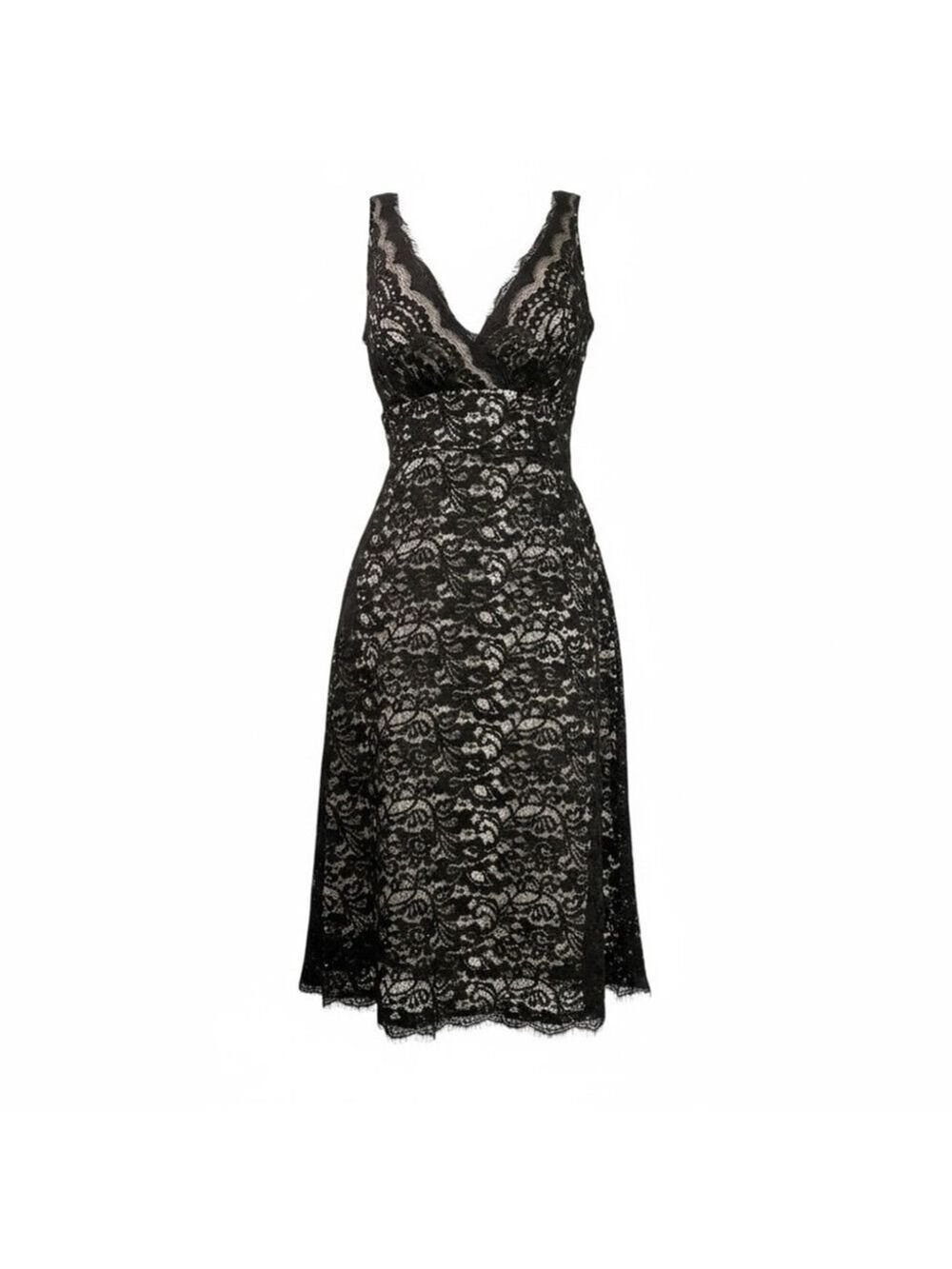 Y2K Black Lace FairyGoth Dress Nude Lining Bow Tie Back Size 2 Dark Romantic
